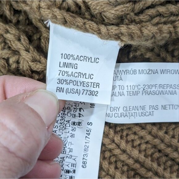 Zara Knitwear Woman Brown Hooded Sweater Vest Faux Fur Pockets Button Front S - Picture 8 of 9